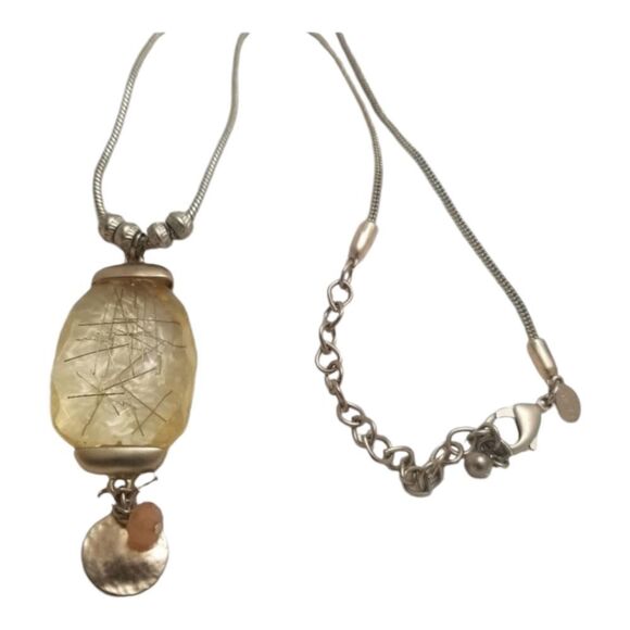 Kohl's Gold Crackled Pendant Dangle Disc Necklace - Picture 1 of 5